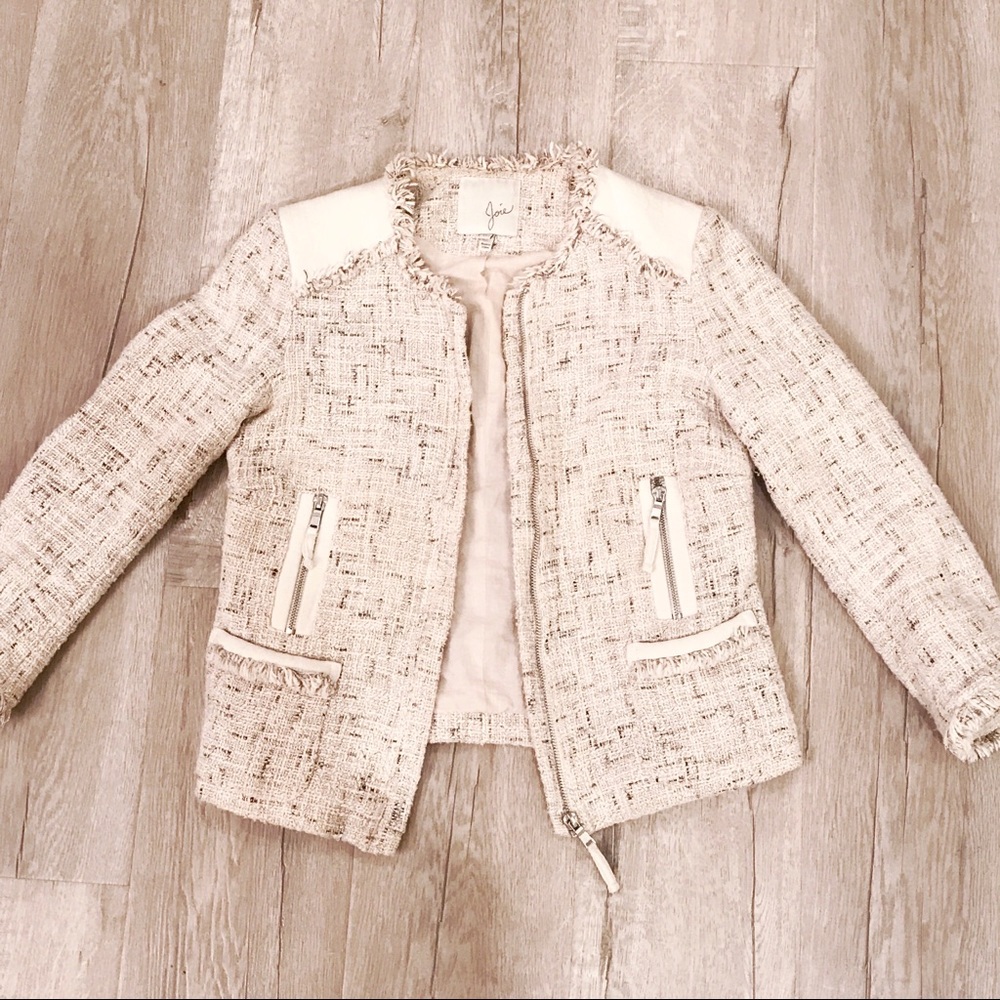 Joie Tweed Speckled Blazer Jacket Size XXS Cream